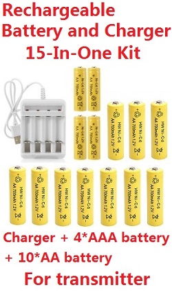 15-In-One rechargeable battery Ni-Mh battery Ni-Cd battery charger with 10*AA battery and 4*AAA battery set
