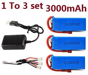Wltoys 104002 1 to 3 USB set + 3*7.4V 3000mAh battery set
