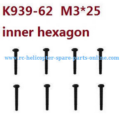 Shcong Wltoys 10428-C RC Car accessories list spare parts inner hexagon pan head hex socket screws M3*25 K939-62 8pcs - Click Image to Close