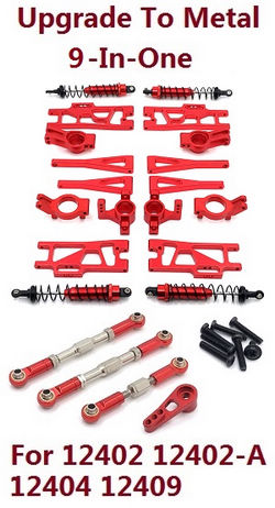 Shcong Wltoys 12401 12402 12402-A 12403 12404 RC Car accessories list spare parts upgrade to metal upgrade to metal 9-In-One group (metal Red color)