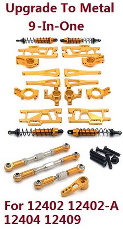 Shcong Wltoys 12401 12402 12402-A 12403 12404 RC Car accessories list spare parts upgrade to metal upgrade to metal 9-In-One group (metal Gold color)