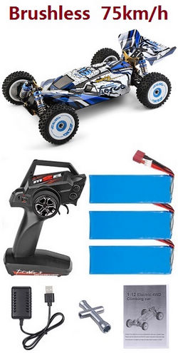 Shcong Wltoys 124017 RC Car brushless motor 75km/h with 3 battery RTR