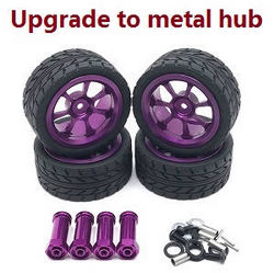 Shcong Wltoys XK 144010 RC Car accessories list spare parts front and rear tires with hexagon adapter set (Metal) Purple