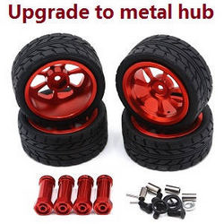 Shcong Wltoys XK 144010 RC Car accessories list spare parts front and rear tires with hexagon adapter set (Metal) Red