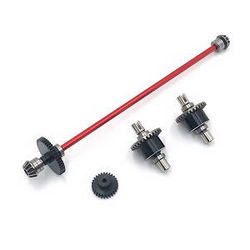 Shcong Wltoys 144002 RC Car accessories list spare parts main drving shaft with gears and differential module Metal Red - Click Image to Close