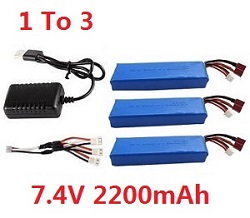 * Hot Deal * Wltoys 124007 USB charger wire + 1 to 3 charger wire + 3*7.4V 2200mAh battery set