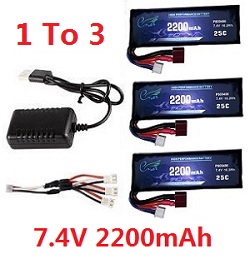 * Hot Deal * Wltoys 124016 USB charger wire + 1 to 3 charger wire + 3*7.4V 2200mAh battery set