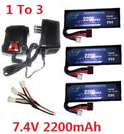 * Hot Deal * Wltoys 124019 balance charger box and charger + 1 to 3 charger wire + 3*7.4V 2200mAh battery set