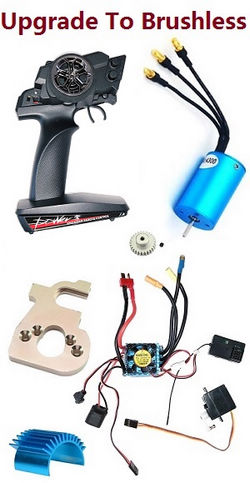 Shcong Wltoys XK 144002 RC Car accessories list spare parts upgrade to brushless motor kit A (Transmitter + Receiver + ESC + Motor + SERVO + Gear + Fixed board + Heat sink) - Click Image to Close
