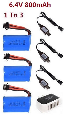 Shcong Wltoys 18428 18429 RC Car accessories list spare parts 1 to 3 charger set + 3*6.4V 800mAh battery set