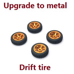Shcong Wltoys K969 K979 K989 K999 P929 P939 RC Car accessories list spare parts upgrade to metal tire hub drift tires 4pcs (Gold)