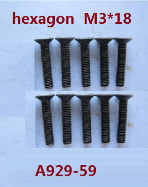 Shcong Wltoys A929 RC Car accessories list spare parts inner hexagon countersunk screws 10pcs M3*18 A929-59