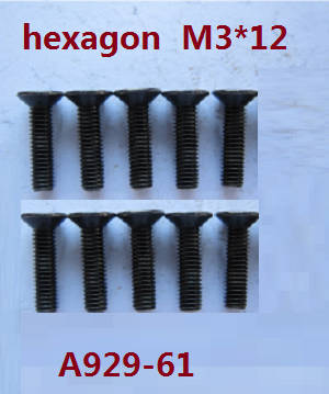 Shcong Wltoys A929 RC Car accessories list spare parts inner hexagon countersunk screws 10pcs M3*12 A929-61