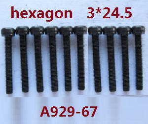 Shcong Wltoys A929 RC Car accessories list spare parts inner hexagon round cup head screws 10pcs M3*24.5 A929-67