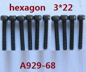 Shcong Wltoys A929 RC Car accessories list spare parts inner hexagon round cup head screws 10pcs M3*22 A929-68