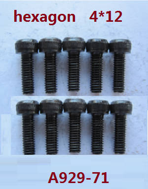Shcong Wltoys A929 RC Car accessories list spare parts inner hexagon round cup head screws 10pcs M4*12 A929-71