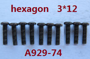 Shcong Wltoys A929 RC Car accessories list spare parts inner hexagon pan head screws 10pcs M3*12 A929-74