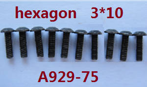 Shcong Wltoys A929 RC Car accessories list spare parts inner hexagon pan head screws 10pcs M3*10 A929-75