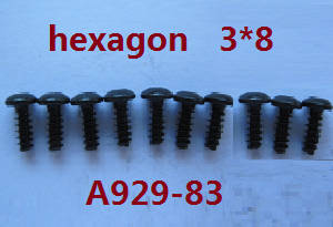 Shcong Wltoys A929 RC Car accessories list spare parts inner hexagon pan head screws 10pcs M3*8 A929-83