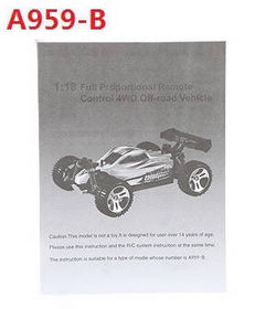 Shcong Wltoys A959 A959-A A959-B RC Car accessories list spare parts English manual book for A959-B