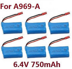 Shcong Wltoys A969 A969-A A969-B RC Car accessories list spare parts 6.4V 750mAh battery 6pcs (For A969-A)
