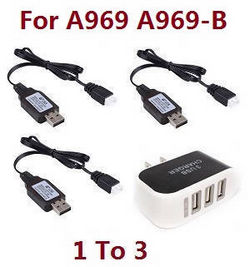 Shcong Wltoys A969 A969-A A969-B RC Car accessories list spare parts 1 to 3 charger adapter with 3*7.4V USB charger wire
