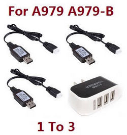 Shcong Wltoys A979 A979-A A979-B RC Car accessories list spare parts 1 to 3 charger adapter with 3*7.4V USB charger wire