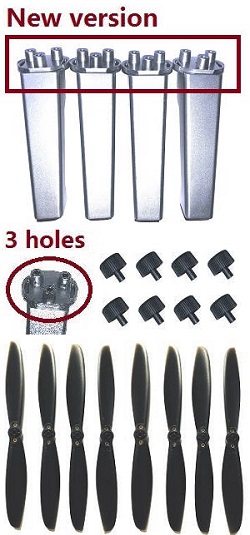 Shcong MJX Bugs 5W B5W RC Quadcopter accessories list spare parts landing skids and main blades group (New version 3 holes) Silver-Gray