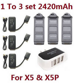 Shcong JJRC JJPRO X5 X5P RC Drone Quadcopter accessories list spare parts 3*battery 7.4V 2420mAh + 1 to 3 charger set - Click Image to Close