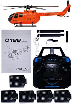 RC ERA C186 BO-105 C186 Pro RC Helicopter with 5 battery RTF Orange