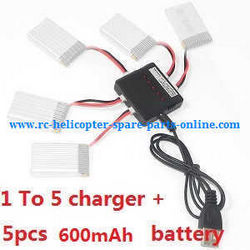 Shcong JJRC H5M RC quadcopter accessories list spare parts 1 to 5 charger box set + 5*600mAh battery
