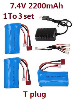 Haiboxing HBX 2105A T10 T10PRO 1 to 3 USB charger set + 3*7.4V 2200mAh battery set Red T Plug