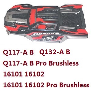 JJRC Q117-A B C D Q132-A B C D SCY-16101 SCY-16102 SCY-16103 SCY-16103A SCY-16201 and pro brushless car shell race truck body (For Q132-A B Q117-A B 16101 16102 / pro brushless) 6221(Red)