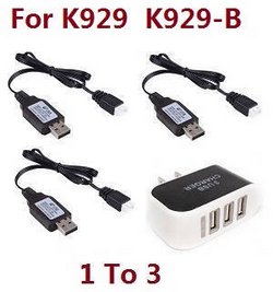 Shcong Wltoys K929 K929-A K929-B RC Car accessories list spare parts 1 to 3 charger adapter with 3*7.4V USB charger wire