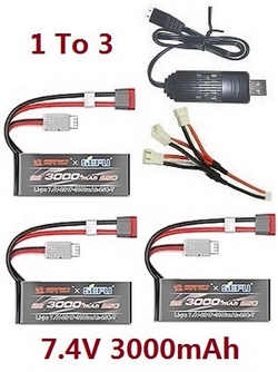 MJX Hyper Go 14209 MJX 14210 1 to 3 USB charger wire set + 3*7.4V 3000mAh battery set