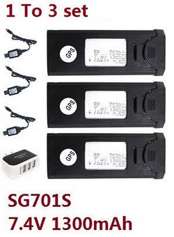 Shcong ZLRC SG701 SG701S RC drone quadcopter accessories list spare parts 1 to 3 charger set + 3*7.4V 1300mAh battery for SG701S