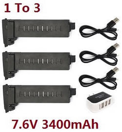 Shcong SG906 PRO 2 Xinlin X193 CSJ X7 Pro 2 RC drone quadcopter accessories list spare parts 1 to 3 charger adapter with 3*USB charger wire set + 3*7.6V 3400mAh battery set