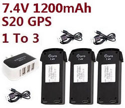 Shcong SMRC S20 And S20 GPS RC quadcopter drone accessories list spare parts 1 to 3 charger set + 3*7.4V 1200mAh battery for S20 GPS