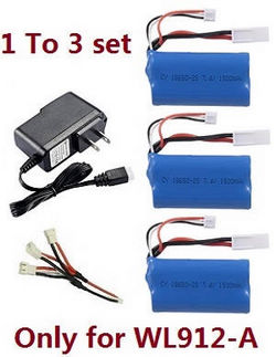 Shcong Wltoys WL912-A W-12 RC Boat accessories list spare parts 1 to 3 charger set + 3* 7.4V 1500mAh battery set