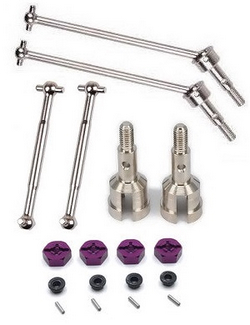 Wltoys XK 104016 104018 XKS WL Tech upgrade to metal hexagon wheel seat purple + iron bar + M4 flange nuts + front CVD + rear axle + dog bone set