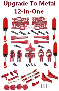 Shcong Wltoys XK 104009 RC Car accessories list spare parts 12-In-one upgrade to metal parts kit (Red)