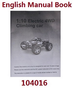 Wltoys XK 104016 104018 XKS WL Tech English manual book for 104016
