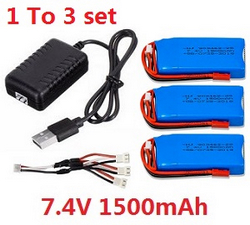 Wltoys V913-A XKS WL Tech XK V913-A 1 to 3 USB charger set + 3*7.4v 1500mAh battery set