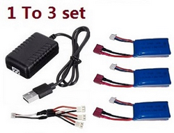 Wltoys XKS WL Tech XK 184008 1 to 3 USB charger set + 3*7.4v 1200mAh lithium battery set - Click Image to Close