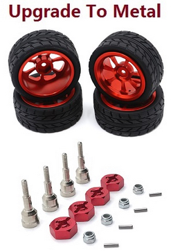 Wltoys XK WL XKS 184011 upgrade to metal hub tire + cup set of wheel seat + M3 nuts + fixed metal bar + hexagon wheel seat (Red)