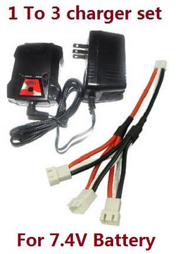 WPL B-16 B16-1 B-16K 1 to 3 charger wire + charger and balance charger box (For 7.4V battery) - Click Image to Close