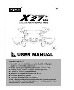 Shcong Syma X27 RC quadcopter accessories list spare English manual book