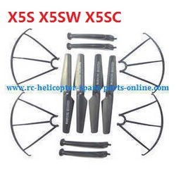 Shcong syma x5s x5sw x5sc quadcopter accessories list spare parts main blades + protection frame + undercarriage (Black)
