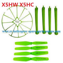 Shcong syma x5hc x5hw quadcopter accessories list spare parts main blades + protection set + undercarriage set (green)