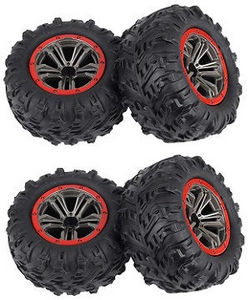 Xinlehong Toys 9125 XLH 9125 tires wheels 4pcs Red - Click Image to Close